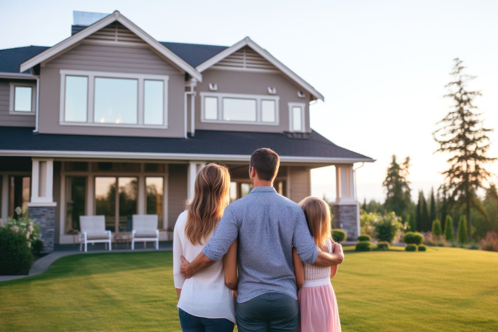 Family outside their newly purchased home